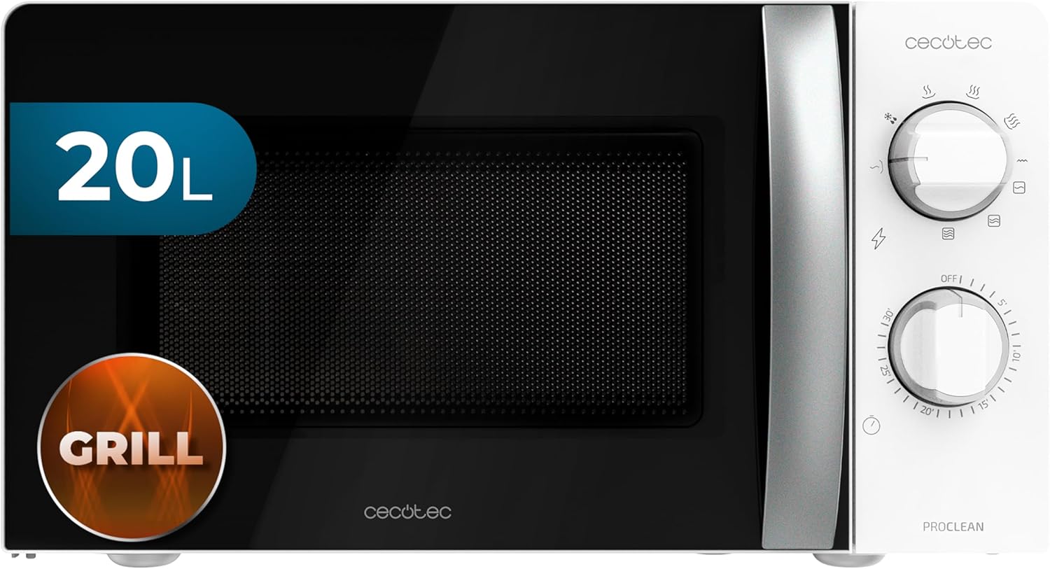 ProClean 2110 Microwave 20 Liter Capacity, 700 Watt Power, 6 Function Levels, 30 Minute Timer, Defrost Mode and Grill Function, White