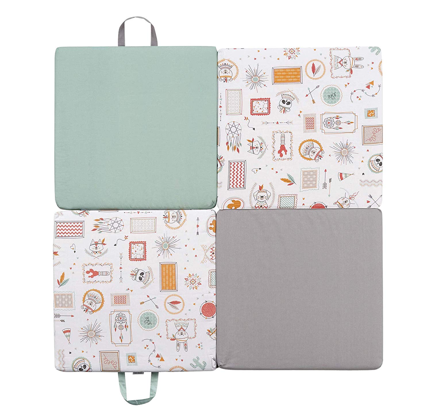 Tinéo - Crawling mat, motor skills carpet, baby floor, play mat, sleeping mat, multifunctional 3-in-1, made in France, 120 x 120 cm (Indian Spirit)