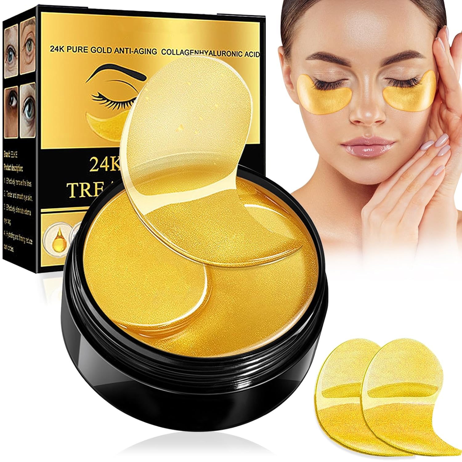 Nacerlary 24K Gold Eye Pads, 60 Pieces, Eye Mask Against Dark Circles, Dark Circles Removal, with Cooling Moisture, Reduces Bags and Swelling, Gifts for Women