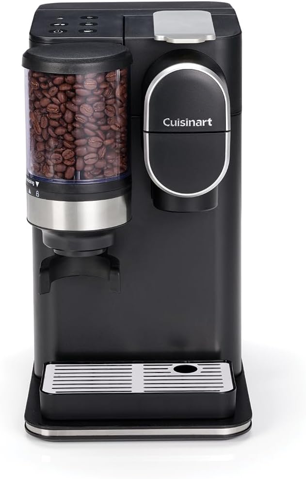 Cuisinart Single Cup Coffee Machine, Ground and Brewed, Single Serve Filter Coffee, Built-in Stainless Steel Cone Grinder, 3 Cup Sizes, Reusable Filter Capsule, Black