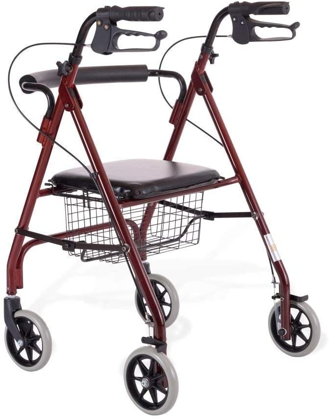 FACAIA Praktische leichte, Faltbare 4-Rad-Rollator-Gehhilfe mit gepolsterten, feststellbaren Bremsen und Untersitzkorb, höhenverstellbar,
