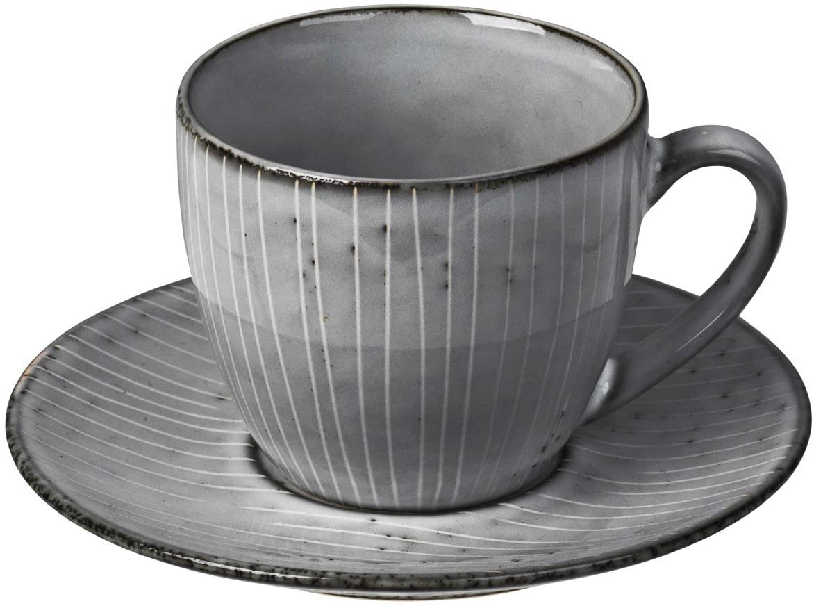 Broste Copenhagen 14533134 Nordic Sea Stoneware Cup and Saucer, Blue