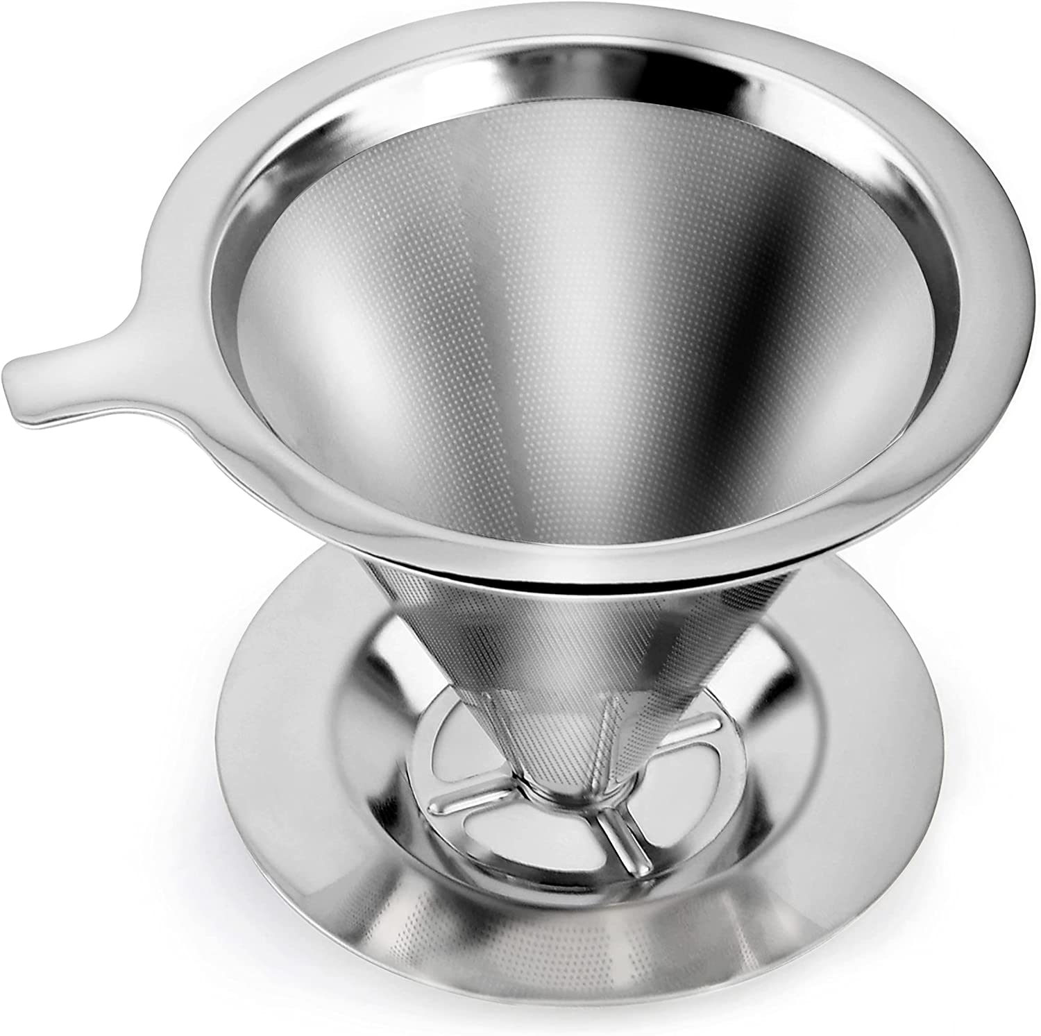 Sanrolax Coffee filter, reusable, stainless steel coffee filter, used for manual production, coffee preparation, coffee filter attachment, easy to clean