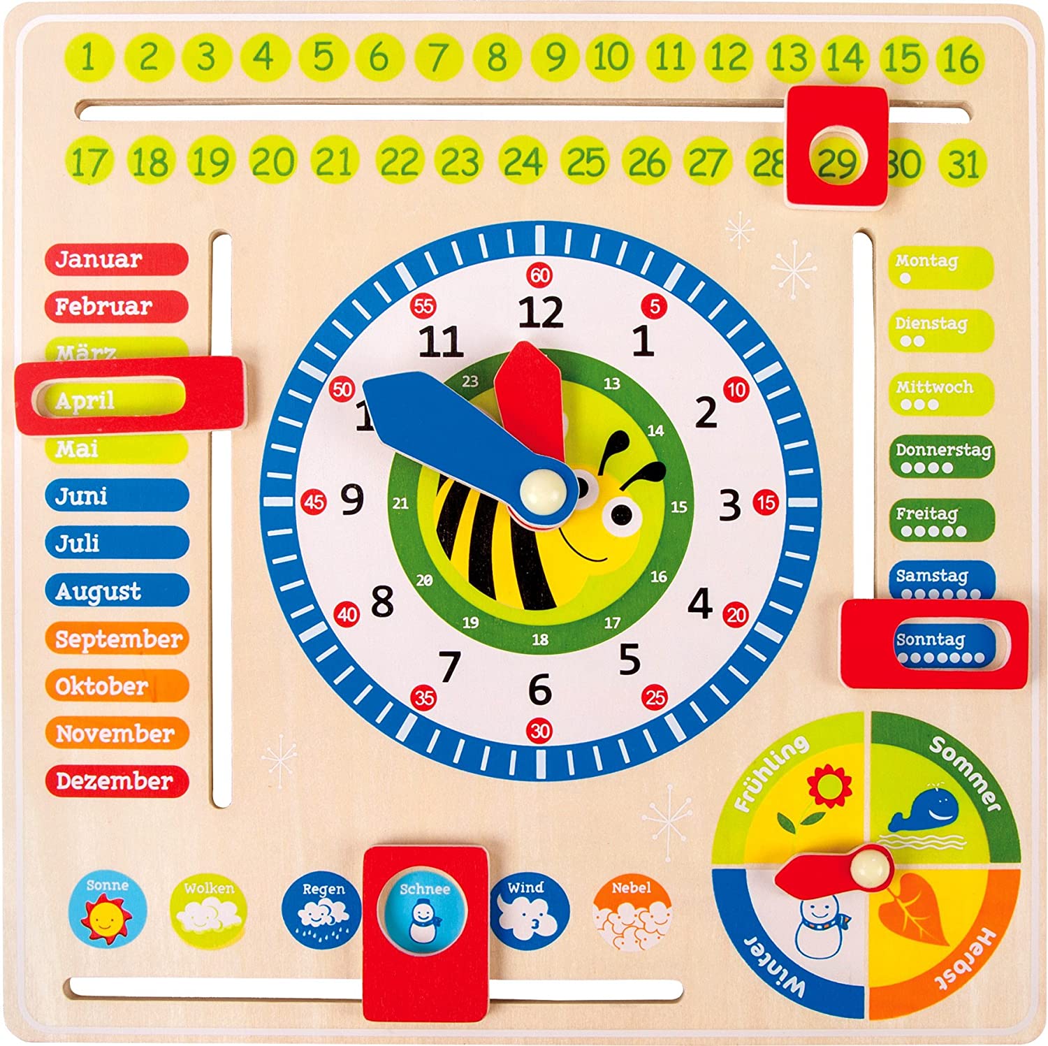 Small Foot learning clock, learning board made of wood, from 3 years.