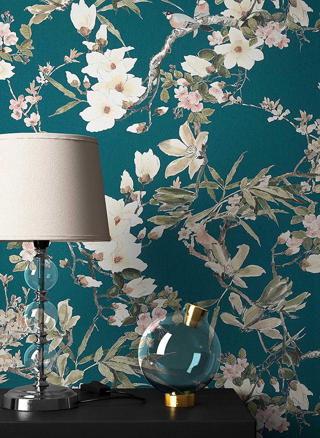 Newroom Design Newroom Flower Wallpaper Yellow Flowers Leaves Floral Non-Woven Wallpaper B