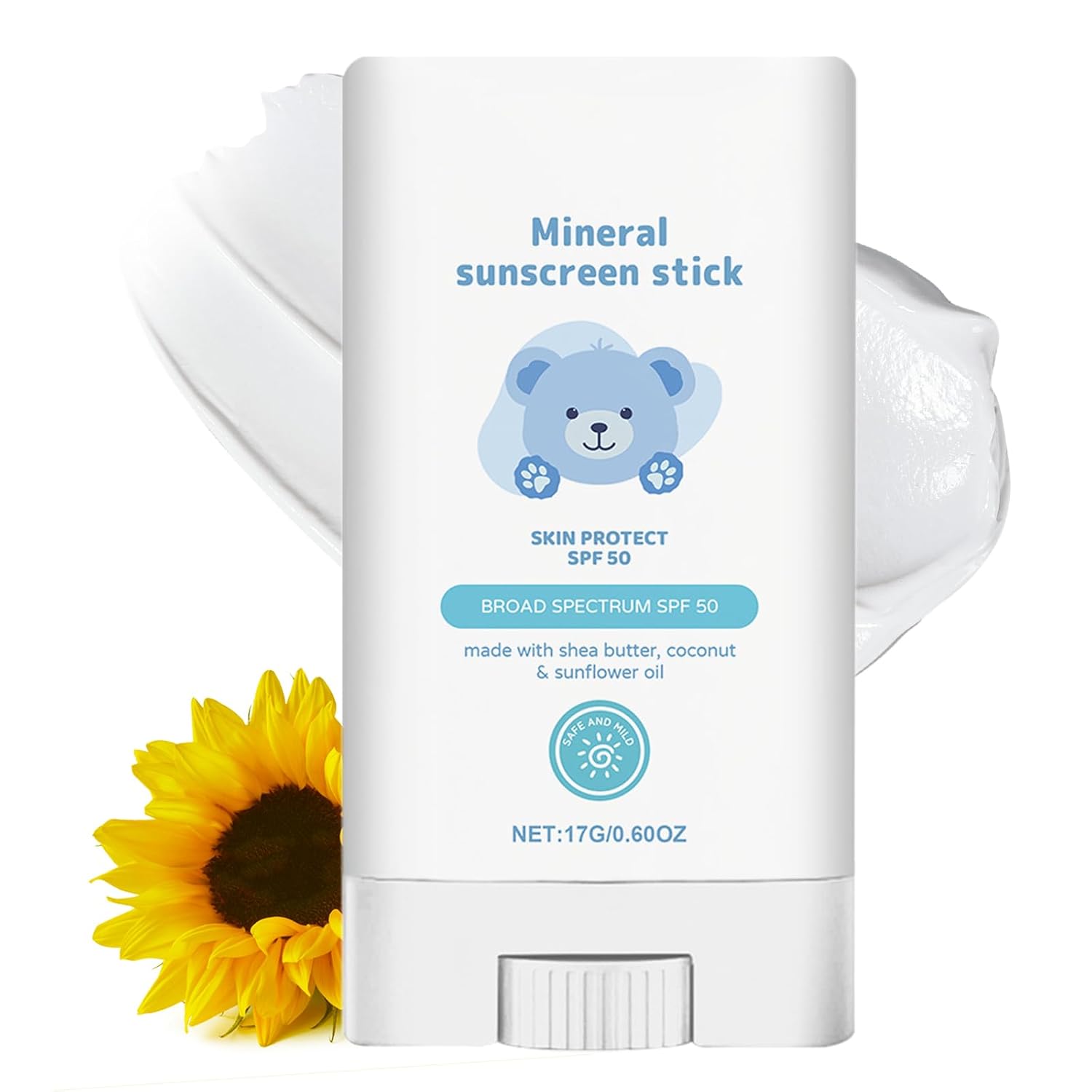 Sun Cream SPF 50 for Baby & Children, Roll-On Sunscreen Applicator, Mineral Sun Protection Stick for Face and Body, Non-Greasy, Waterproof, UVA and UVB Protection, Sensitive Skin, 17 gm