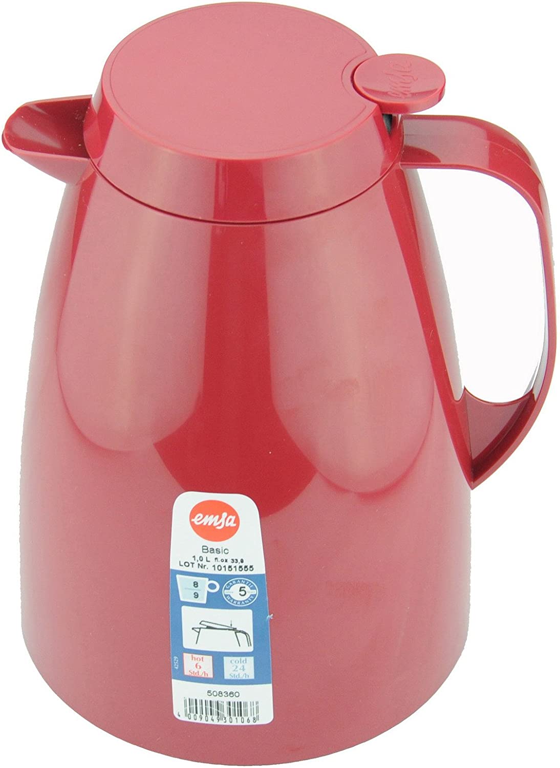 Emsa 505013 vacuum flask, thermos flask, 1.5l filling volume, coffee pot, quick tip closure, basic in white
