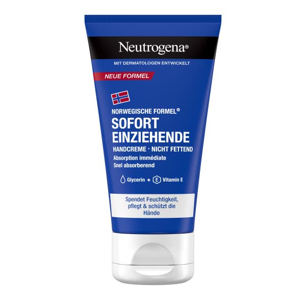Neutrogena Instantly absorbing hand cream (75 ml), light and non-greasy moisturising cream with glycerine + vitamin E for dry, cracked hands