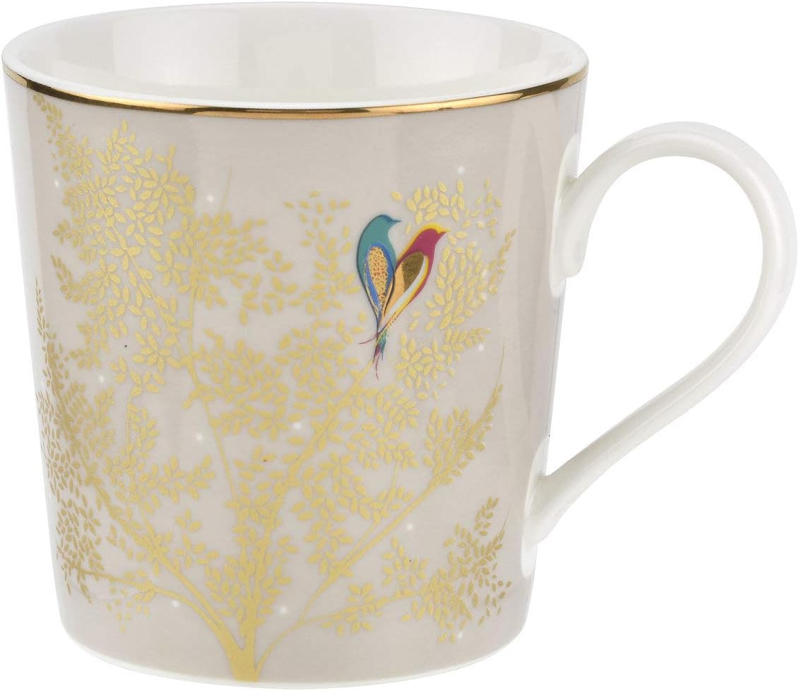 Sara Miller for Portmeirion SMCY78914-XG Mug-Light Gray Single, White/Gold