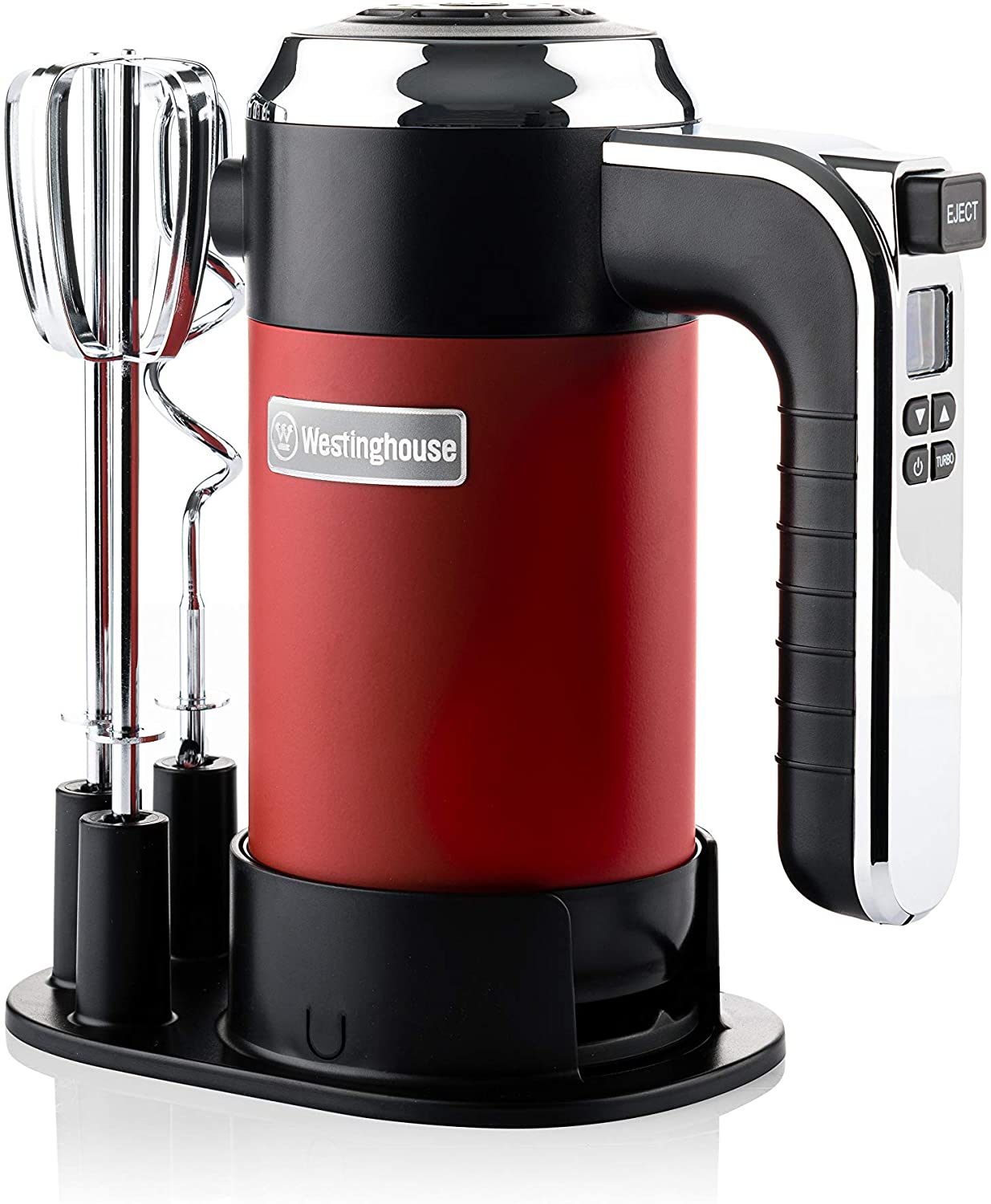 Westinghouse Hand Mixer Retro Hand Mixer with 6 Levels + Turbo Function, Ideal as Kitchen Whisk and Kneading (Set of 2) Mixer with Timer, Colour: Red