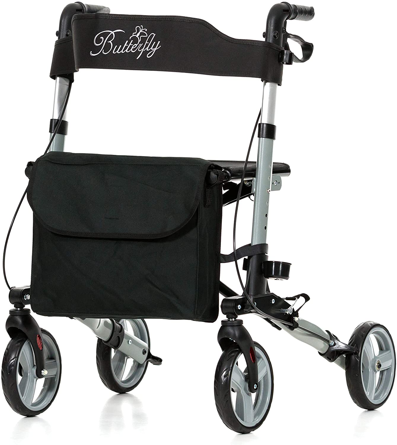REHASHOP Lightweight rollator butterfly 2-fold folding + stick holder