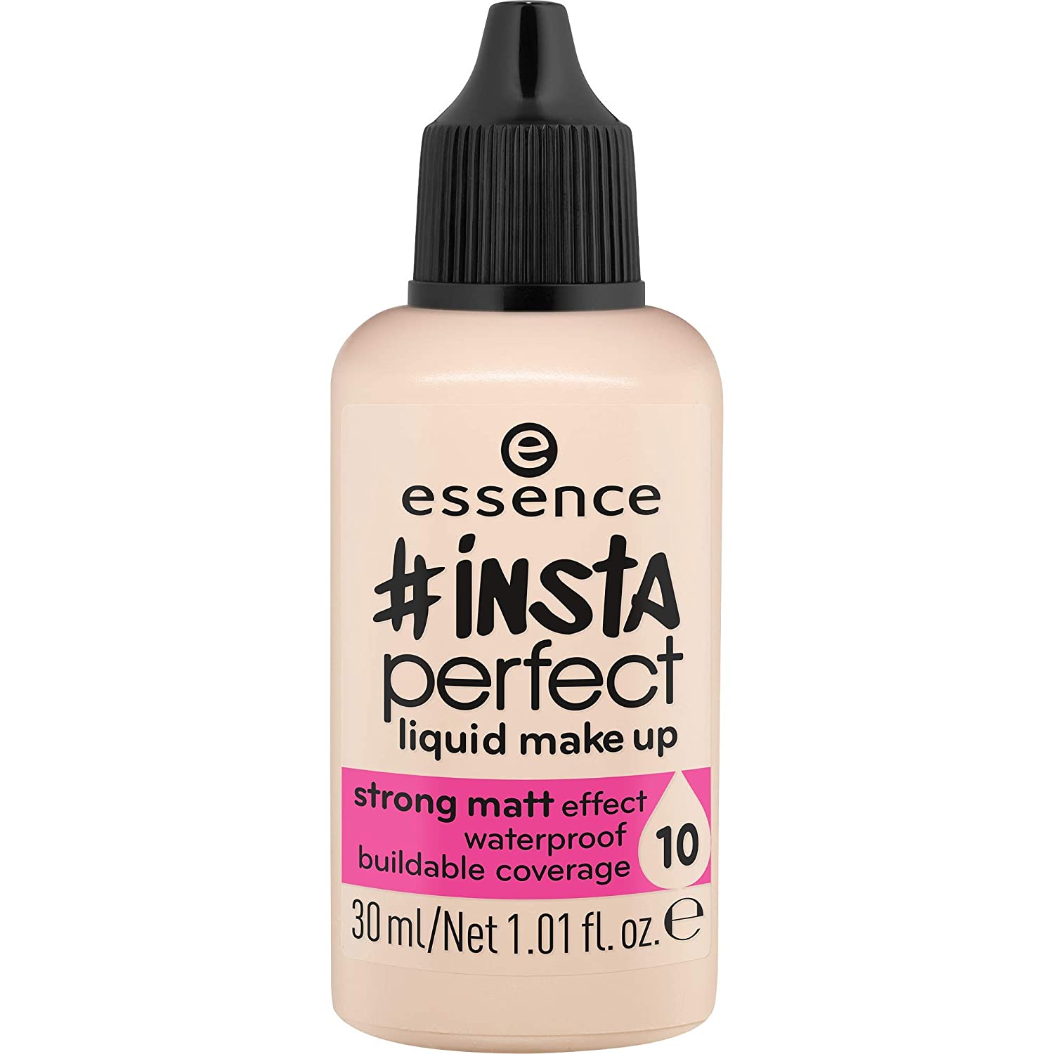 essence cosmetics essence insta perfect liquid make-up, foundation, no. 10 cool porcelain, nude, matte, natural, matte, oil-free, waterproof, alcohol free (30 ml), ‎10 porcelain