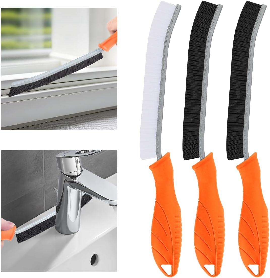 TQRR Hard Bristle Grout Cleaning BrushThin Grout Cleaning Brush, Small Cleaning Brush, Kitchen Brush, Cleaning Tool for Toilet, Bathroom, Home, Bathtub, Sink (3, Orange)