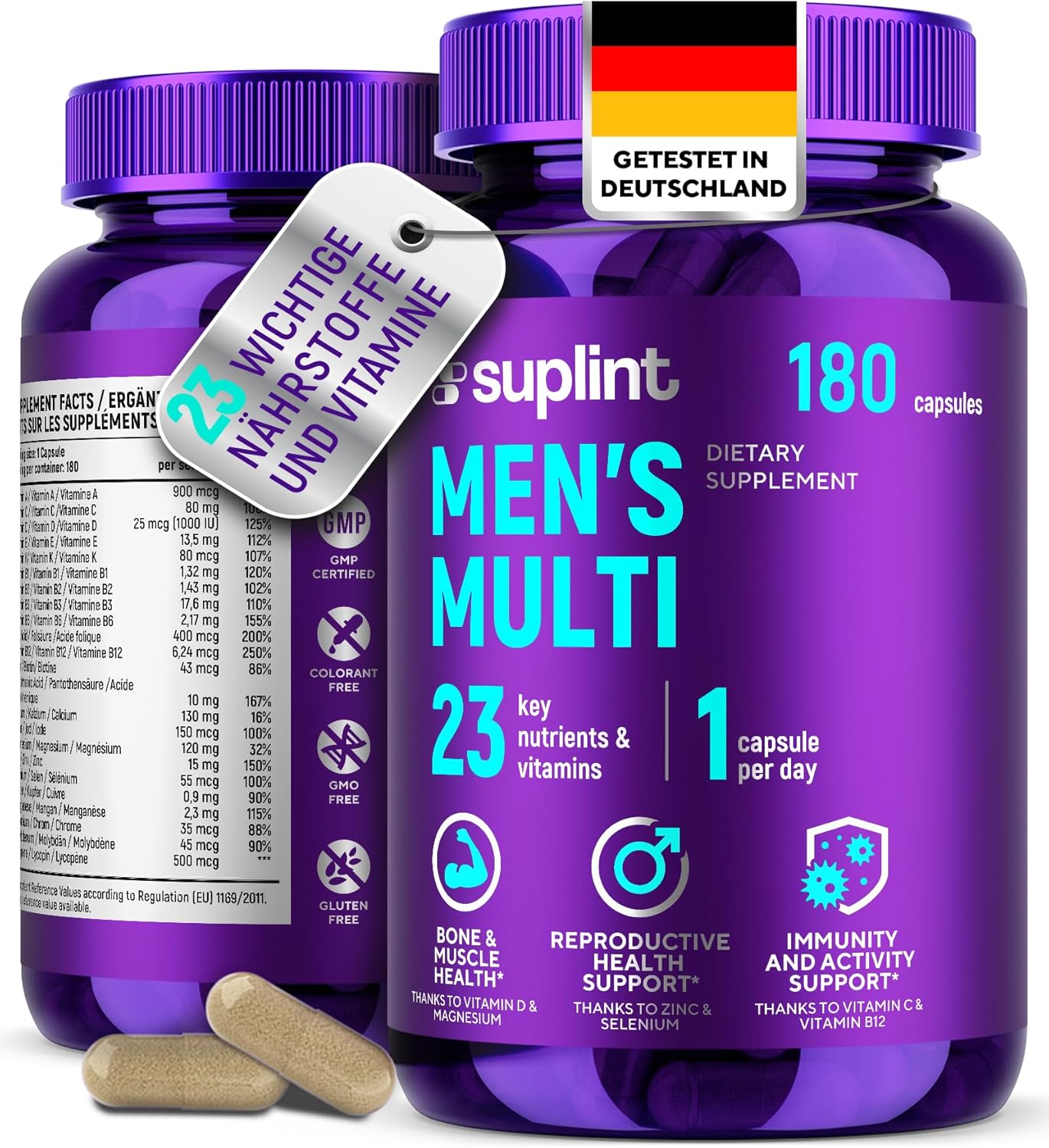 SUPLINT Store Multivitamin Capsules for Men - A-Z Vitamin & Mineral Complex - 180 Capsules for 180 Days - Energy, Immunity & Health - Multivitamin Tablets Men