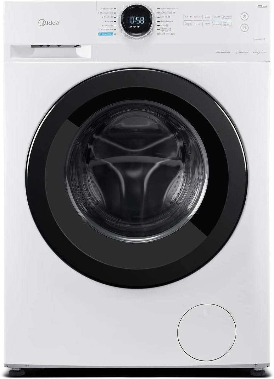 Midea Washing Machine MF200W80B-E / 8 kg Capacity / Slim Line / Energy Efficiency Class B / 1400 rpm / Reload Refill Function