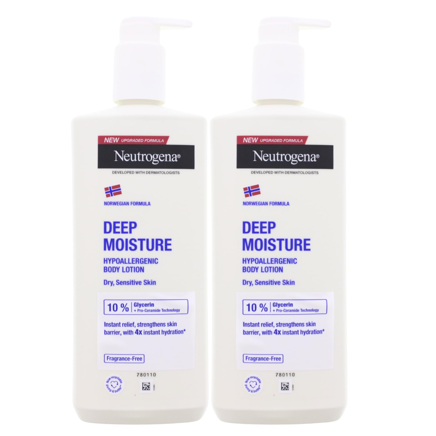 2 x Neutrogena Deep Moisture Body Lotion Sensitive Dry Skin 400 ml each
