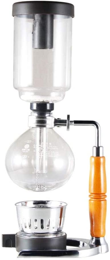 Feixunfan Siphon Coffee Maker Home Manual Siphon Coffee Machine Wood Glass Handle Siphon Jug for 3 People for Coffee and Tea
