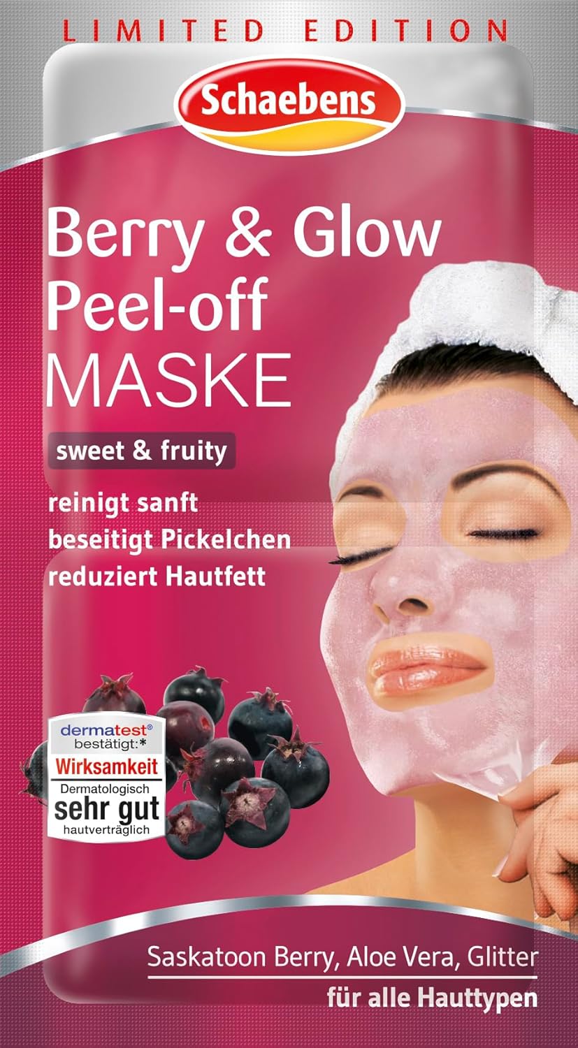 Schaebens Berry & Glow Peel-Off Mask, Face Mask with Saskatoon Berry and Aloe Vera, 2 x 8 ml, Limited Edition