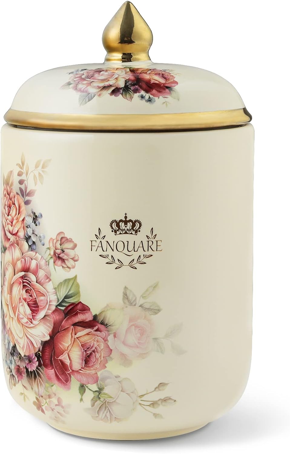 fanquare Biscotti Biscotti Tin Porcelain Diameter 19 cm, Vintage Flower Pattern Storage Jar with Lid for Biscuits and Sweets