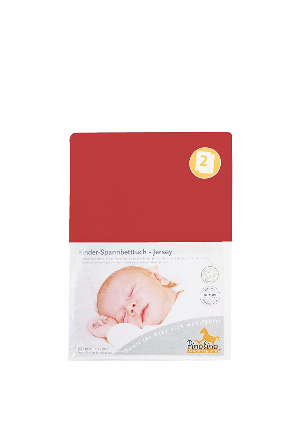Pinolino 540002-5D Double Pack Fitted Sheet for Cot Bed Red