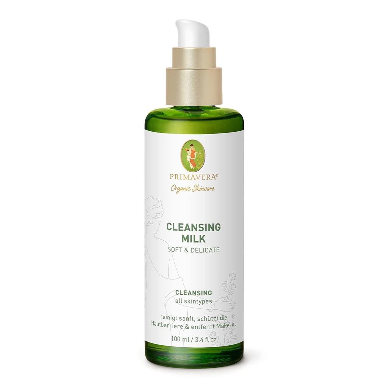 PRIMAVERA Cleansing Milk - Soft & Delicate 100 ml - Natural Cosmetics - Cleansing Milk, Facial Cleansing for Any Skin - Protects the Skin Barrier and Removes Makeup - Vegan