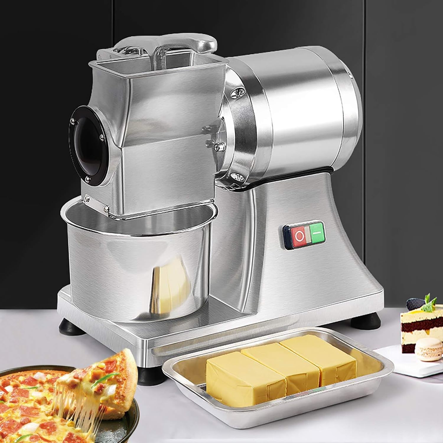 Electric Cheese Grater for Block Cheese, 550W, High Performance Cheese Grater, Professional Cheese Grater with Protective Cover and Bucket for Grating Cheese, 40kg/h