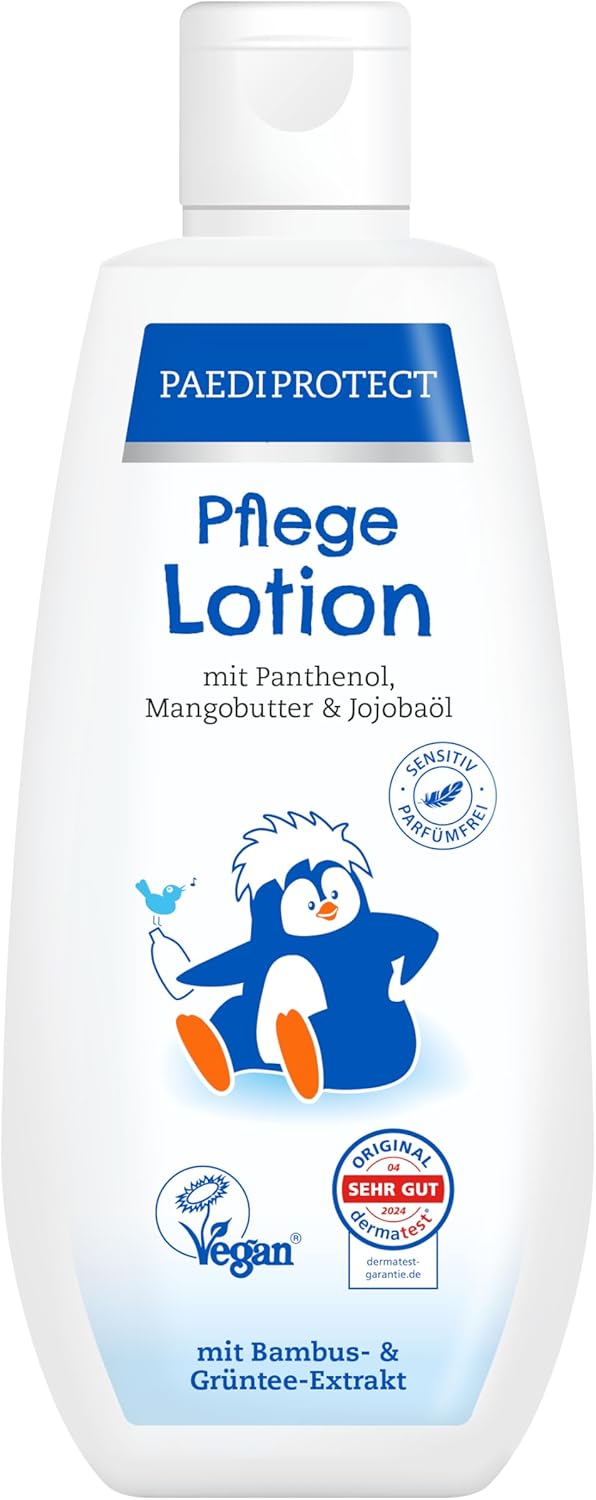 PAEDIPROTECT Care Lotion Babies & Children 200 ml, Care Lotion with Panthenol, Moisturizer with Jojoba Oil & Mango Butter, for Sensitive and Dry Baby and Children\'s Skin, Vegan Lotion