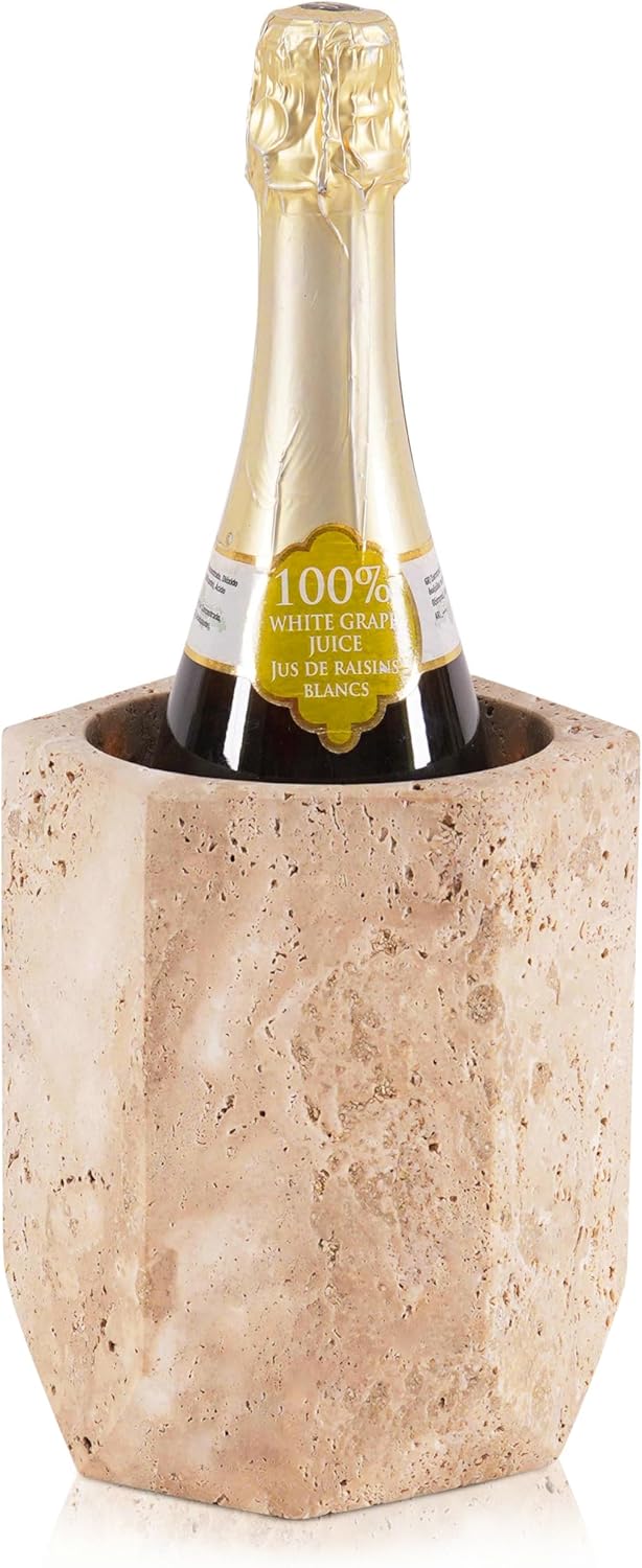 Travertine Wine Cooler 6.5 Inch Stone Wine Cooler for Tabletop, Marble Wine Cooler for Champagne & White Wine, Elegant Bottle Holder for Parties, Housewarming Gift for Wine Lovers
