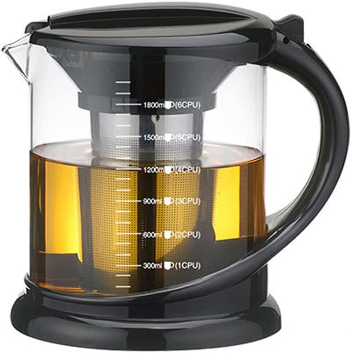 TAMUME 1000 ml Black Durable Glass Teapot with Teapot Protection and Stainless Steel Strainer Suitable for Tea Brewing (1000 ml Black)