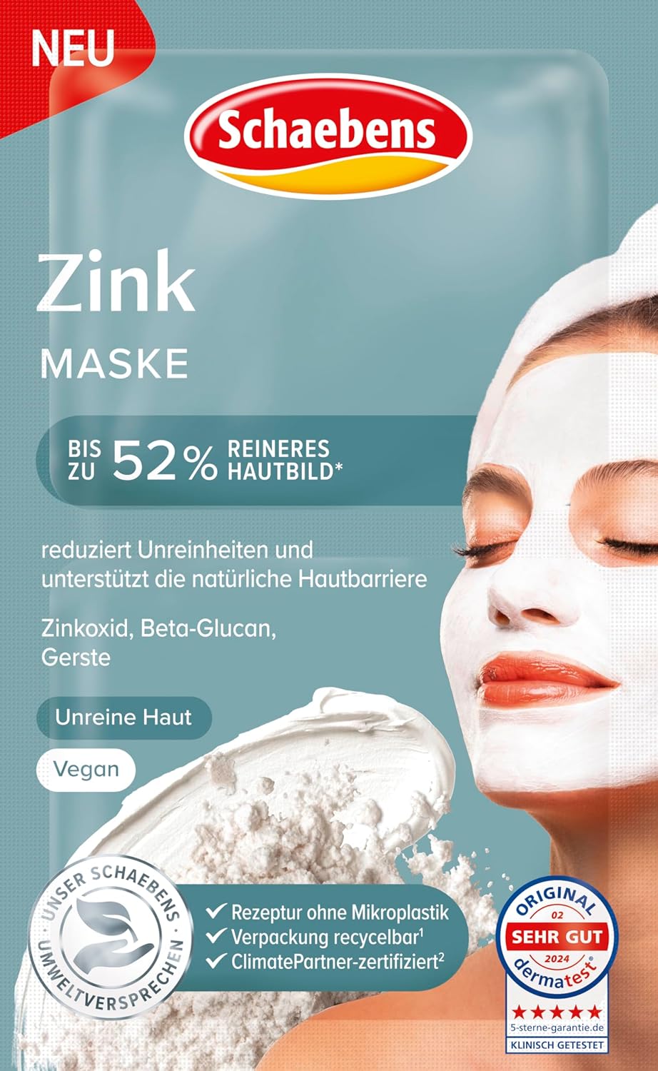 Schaebens Zinc Cream Mask - reduces impurities and supports the natural skin barrier with zinc oxide, beta-glucan and barley for impure skin VEGAN