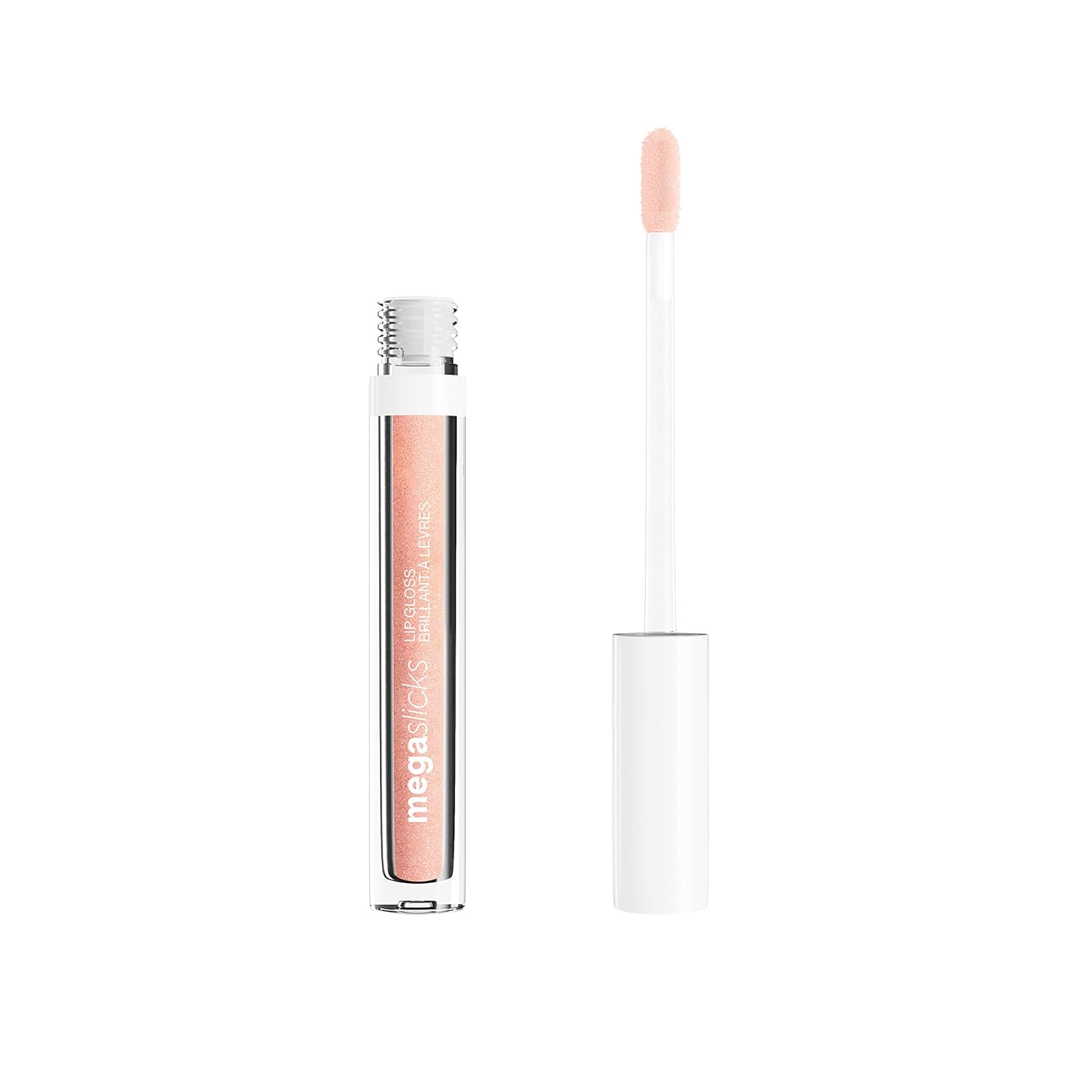 Wet n Wild, Mega Slicks Lip Gloss, extra shiny lipstick with light and bright texture for soft, full, healthy lips, formula with hyaluronic acid and collagen, pink champagne please