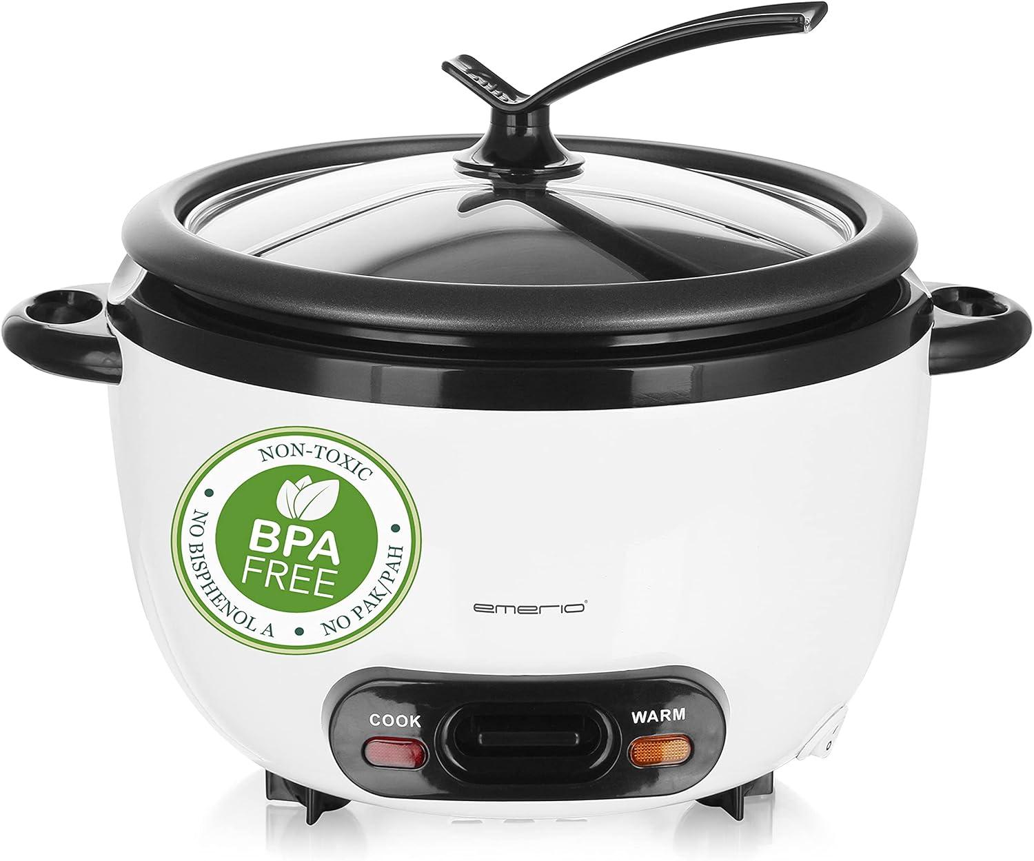 Emerio Automatic Design Eco Rice Cooker, BPA-Free, with 1.5 L Volume, Warming Function, Auto Off, Non-Stick Coating, Glass Lid, Includes Rice Spoon + Measuring Cup, Slow Cooker, 500 Watt