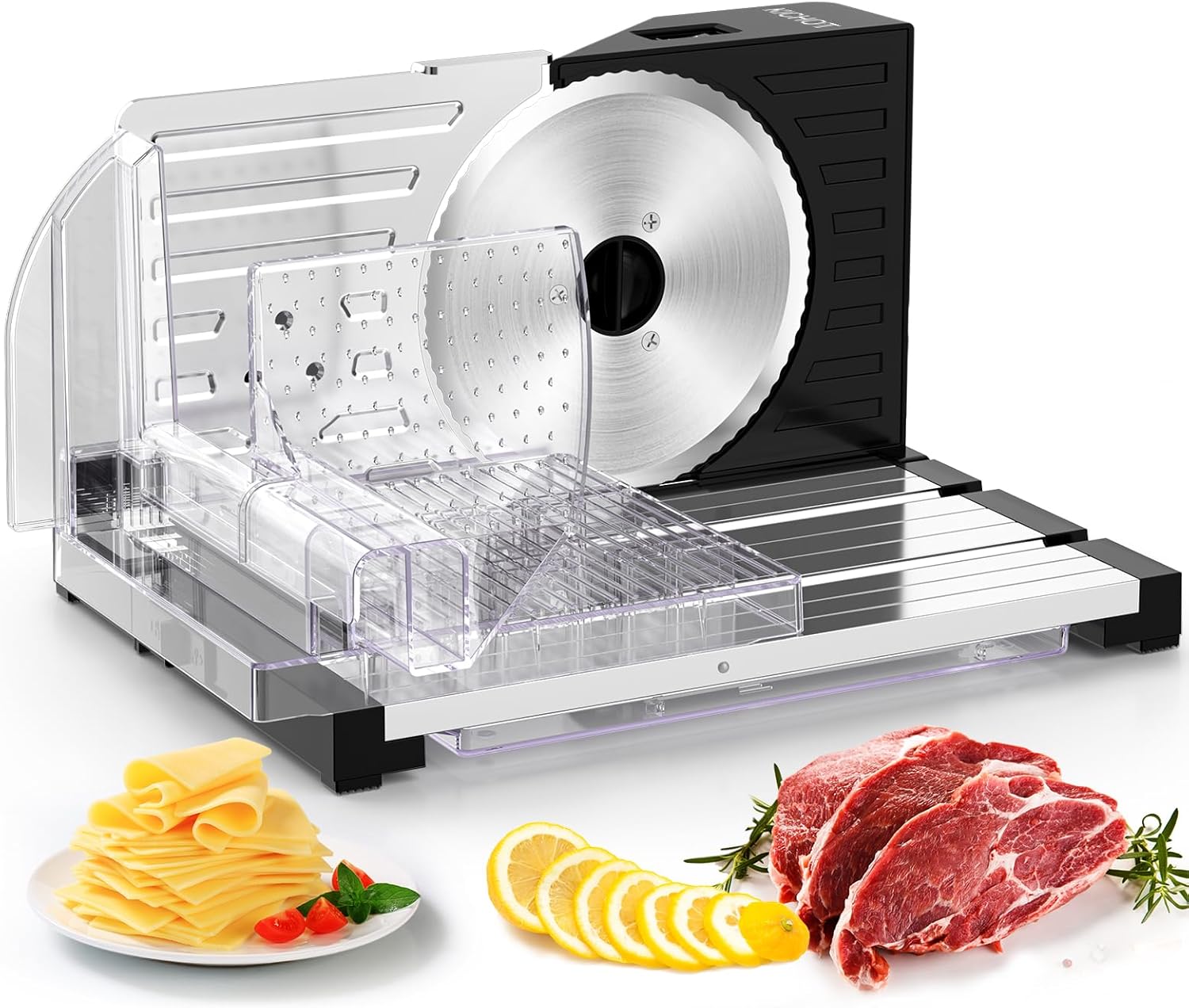 All-purpose slicer for bread, cold cuts or cheese, bread slicer, adjustable 0-18 mm, space-saving foldable, BPA-free, with safety switch, 160 watts
