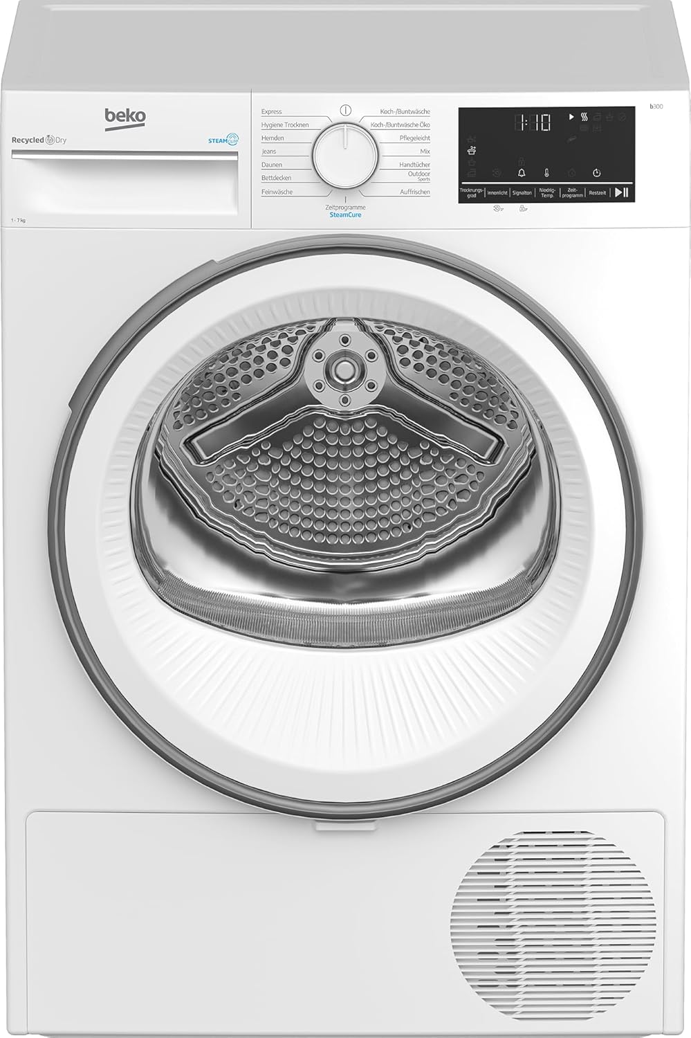 Beko B3T41239A Tumble Dryer, 7 kg, Front-Loading Heat Pump Dryer, SteamCure Steam Function, Combined Filter Mechanism, 15 Programs, Wrinkle Protection, AquaWave Gentle Drum, 54.3 cm Deep, White