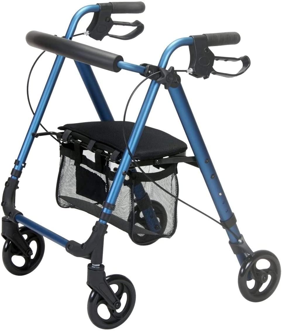FabaCare Actimo Light Lightweight Folding Rollator Walker for Seniors with FabaCare Safety Reflectors - Blue