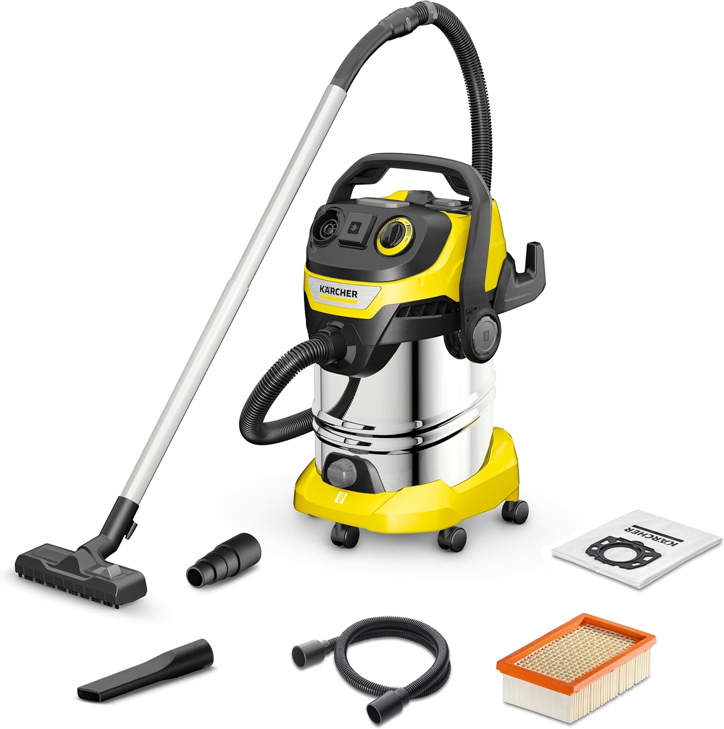 Kärcher Store Karcher WD 6 PS V-30/8/35/T Wet/Dry Vacuum Cleaner - 30 L Stainless Steel Tank - 1300W (Portable Socket and Blow Function)