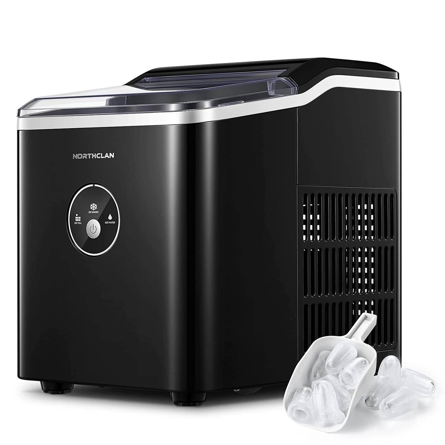 NORTHCLAN Nordclan Ice Cube Machine, 14 kg 24 Hours, 9 Ice Cubes in 6 Minutes, with LED Display and 2 L Water Tank, Ice Maker with Ice Scoop and Basket, Ice Cube Maker for Party, Office, Bar, Motorhome,