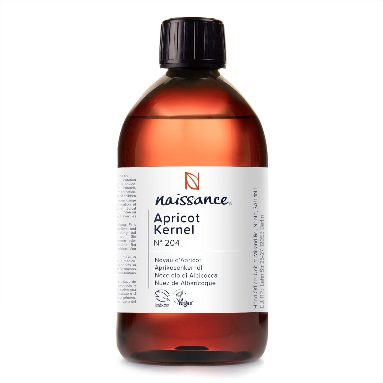 Naissance Apricot Kernel Oil (No. 204) - 450 ml - Apricot Oil for Face, Body, Massage, Cosmetics, Skin, Nails, Hair, Lip Care