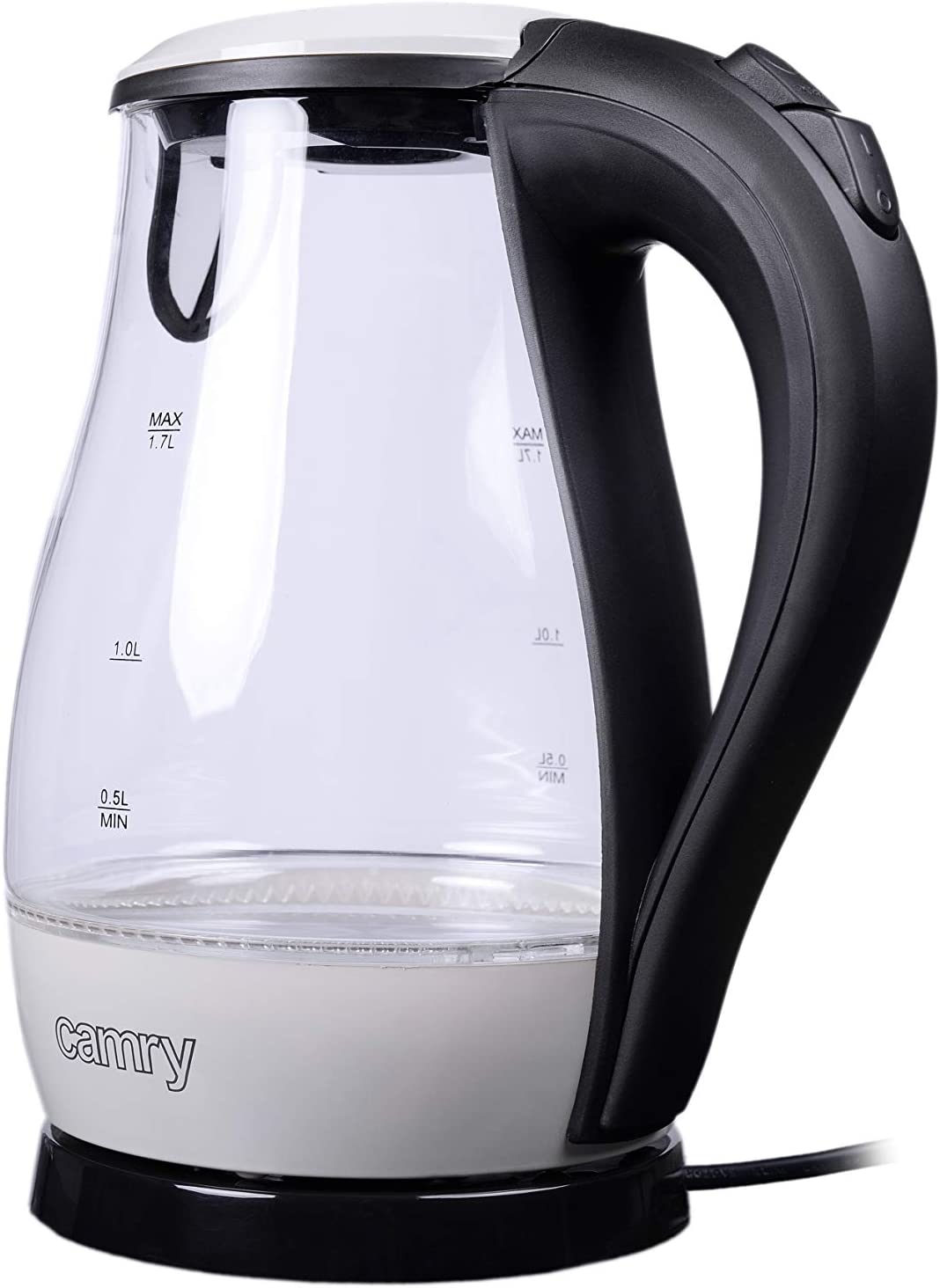 CAMRY Blue LED Interior Lighting, Blue & White Glass Design Kettle 1.7 Litre, 2000 Watt
