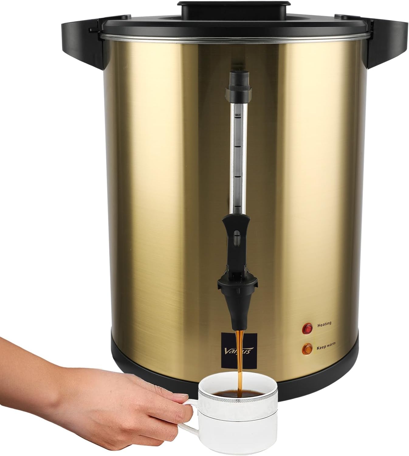 Valgus Commercial Coffee Urn 135 Cups 20 L Gold Double-Walled Commercial Stainless Steel Large Coffee Machine Professional with Percolator for Parties, Offices, Weddings and Catering Events