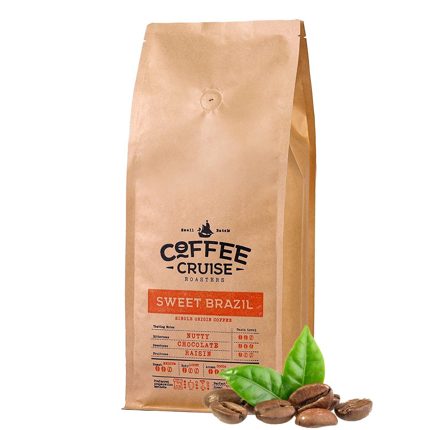 Coffee Cruise Sweet Brazil Brazilian coffee beans 1kg - medium roasting - aroma cocoa and chocolate - for all coffee machines - 100% Arabic