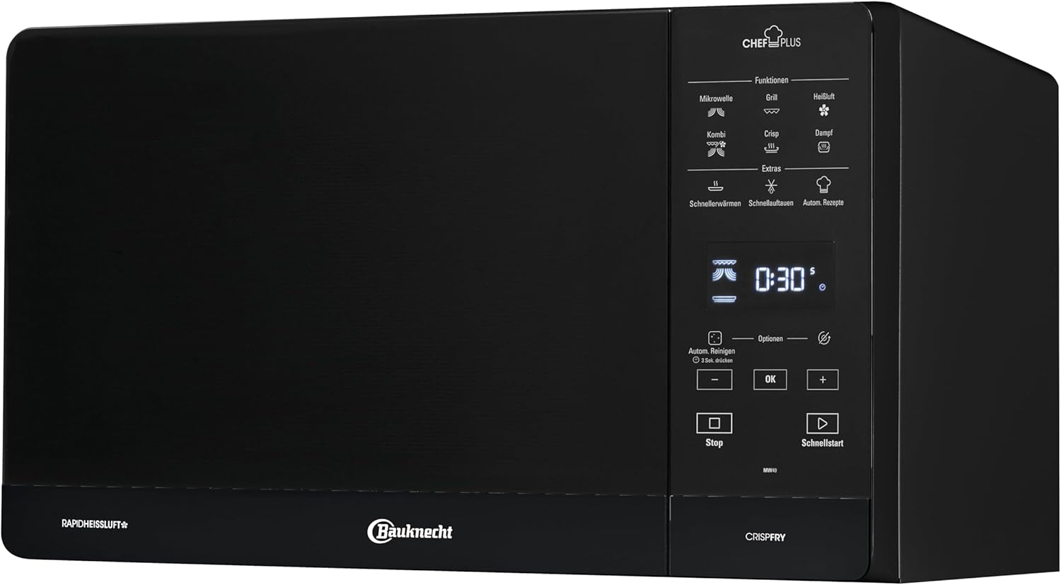 Bauknecht MW 49 BL Freestanding Microwave Oven / Microwave 800 Watt / Quartz Grill 900 Watt / Hot Air 1700 Watt / Steam Cooking Function Including Steam Cooking Container