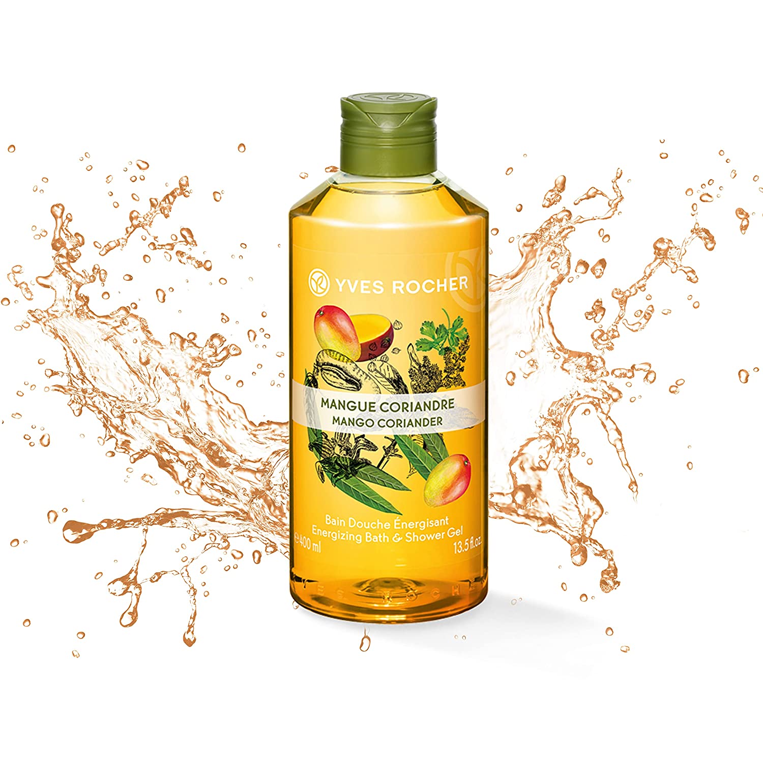 Yves Rocher LES PLAISIRS NATURE Shower Bath Mango Coriander Aroma Foam Bath & Nourishing Shower Gel 1 x Bottle 400 ml
