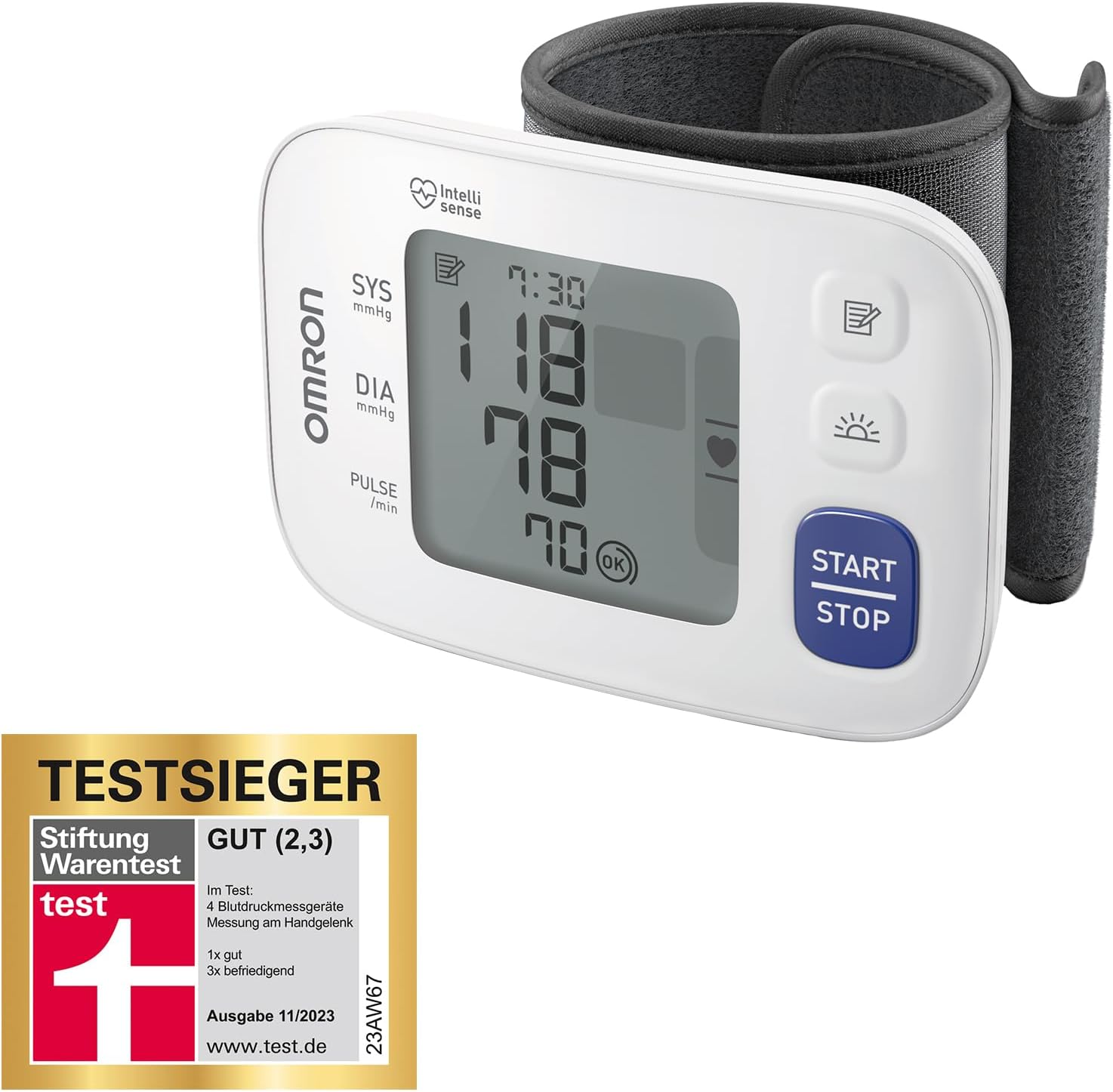 Omron Store OMRON RS4 Automatic Wrist Blood Pressure Monitor, Test Winner Stiftung Warentest 11/2023, Clinically Validated, with Memory, Positioning Sensor for Accurate Measurement, Cuff Seat Control