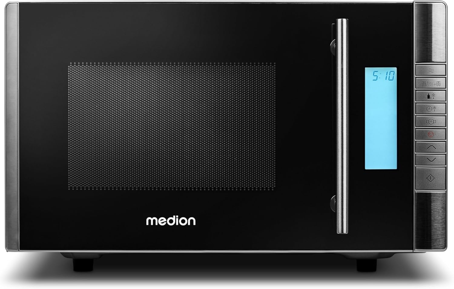 Medion MD 14482 Microwave with Grill 20 L Cooking Space 8 Automatic Programs Defrost Function (800 Watt Microwave and 1000 Watt Grill Power) Timer Grill Grate Silver / Black