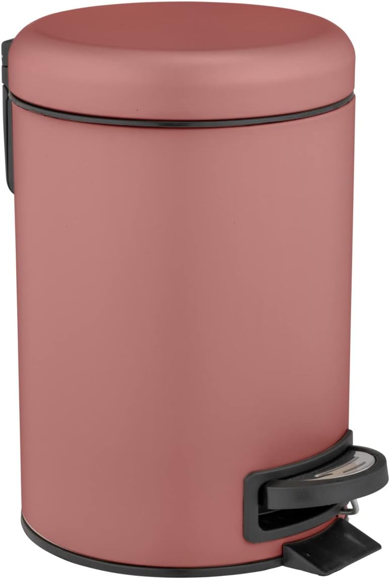 WENKO Leman Pedal Bin 3 Liter with Removable Insert Painted Steel 17 x 25 x 22.5 cm Dusky Pink