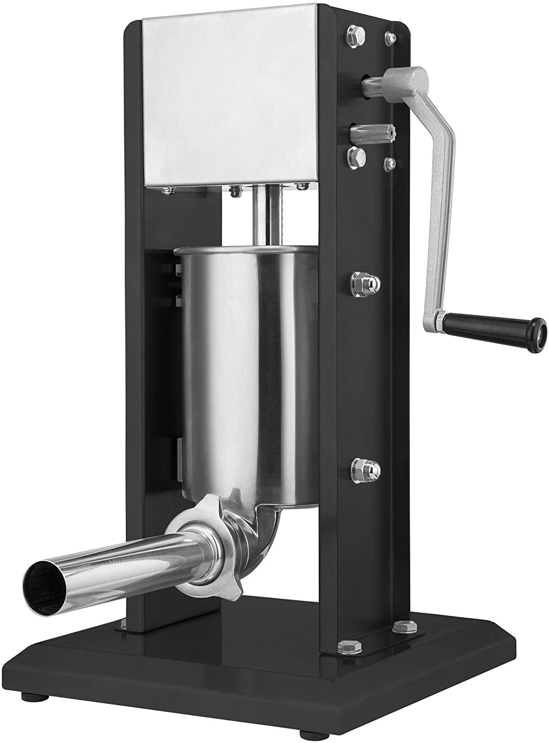 Zelsius professional sausage filling machine made of stainless steel + four different filling pipes, sausage filler, sausage press with 2-speed gearbox, ventilation valve and hand crank, Black