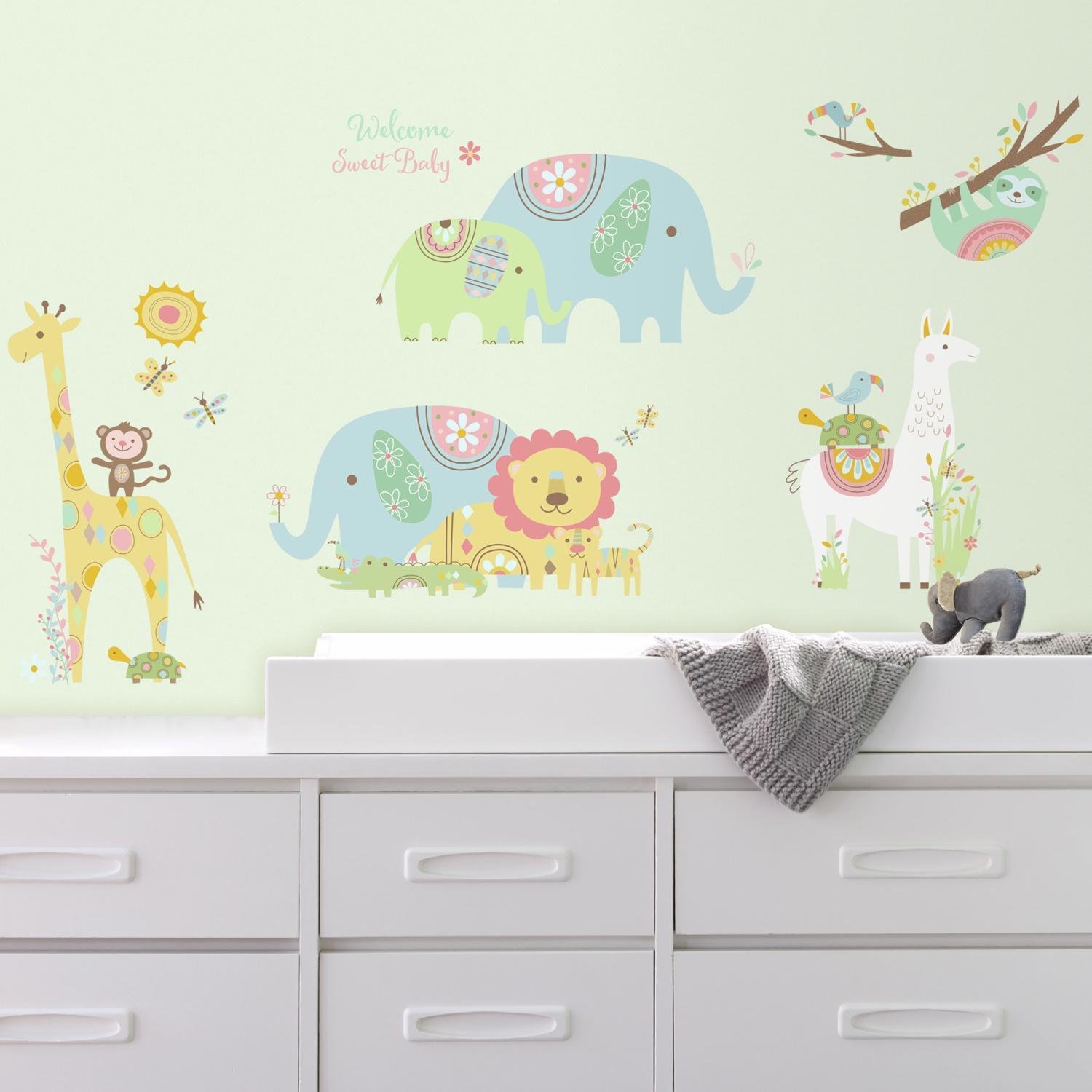 Roommates Rmk3542Scs Tribal Baby Animals Peel And Stick Wall Stickers