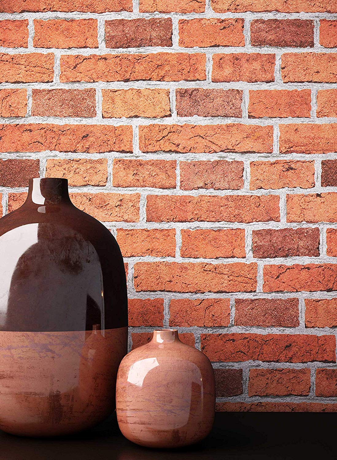 Newroom Design Newroom Stone Wallpaper, Red Panels Concrete Stone Look Paper Wallpaper Gre
