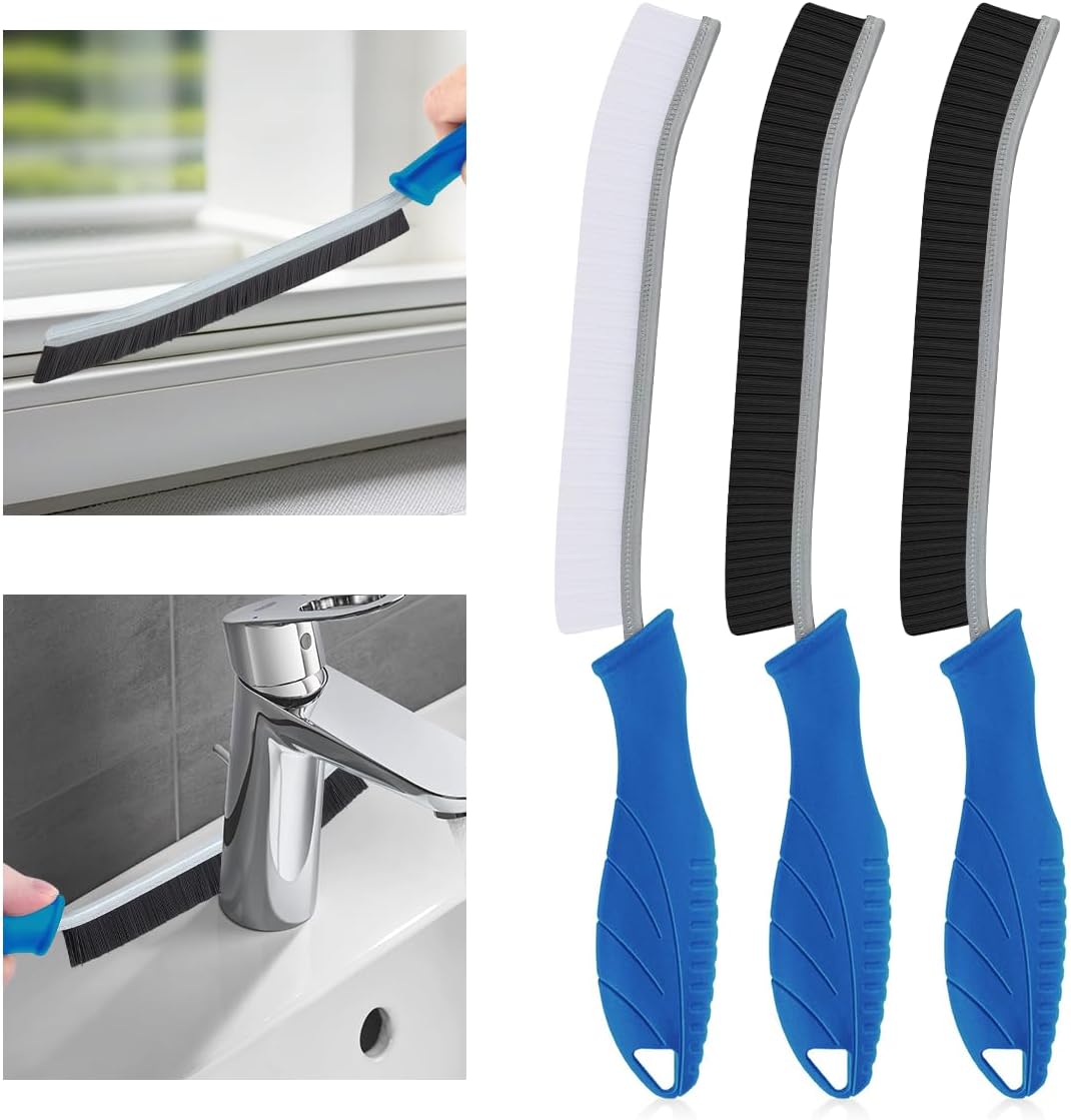 TQRR Hard Bristle Grout Cleaning BrushThin Joint Cleaning Brush, Small Cleaning Brush, Kitchen Brush, Cleaning Tool for Toilet, Bathroom, Home, Bathtub, Sink (3, Lichen Blue)